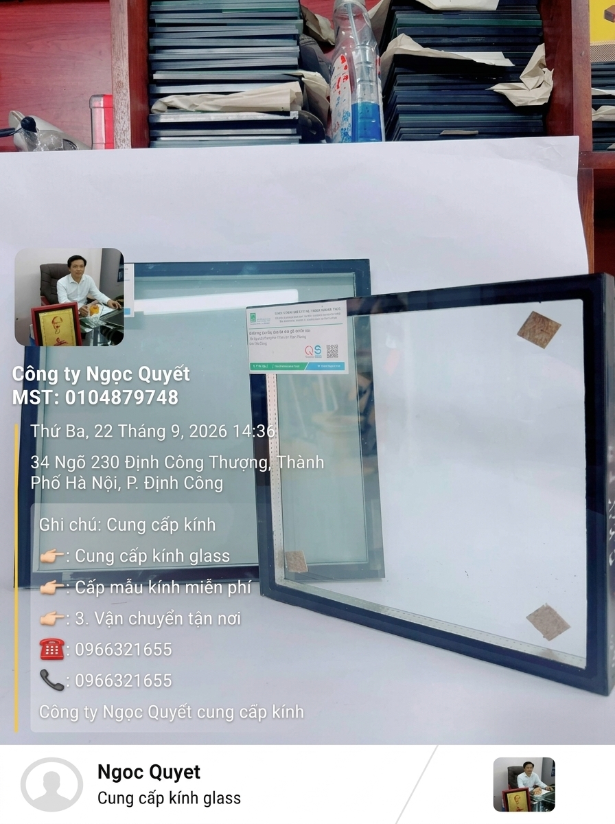Kính hộp cách âm cách nhiệt viền đen trưng bày tại công ty Ngọc Quyết cung cấp kính glass